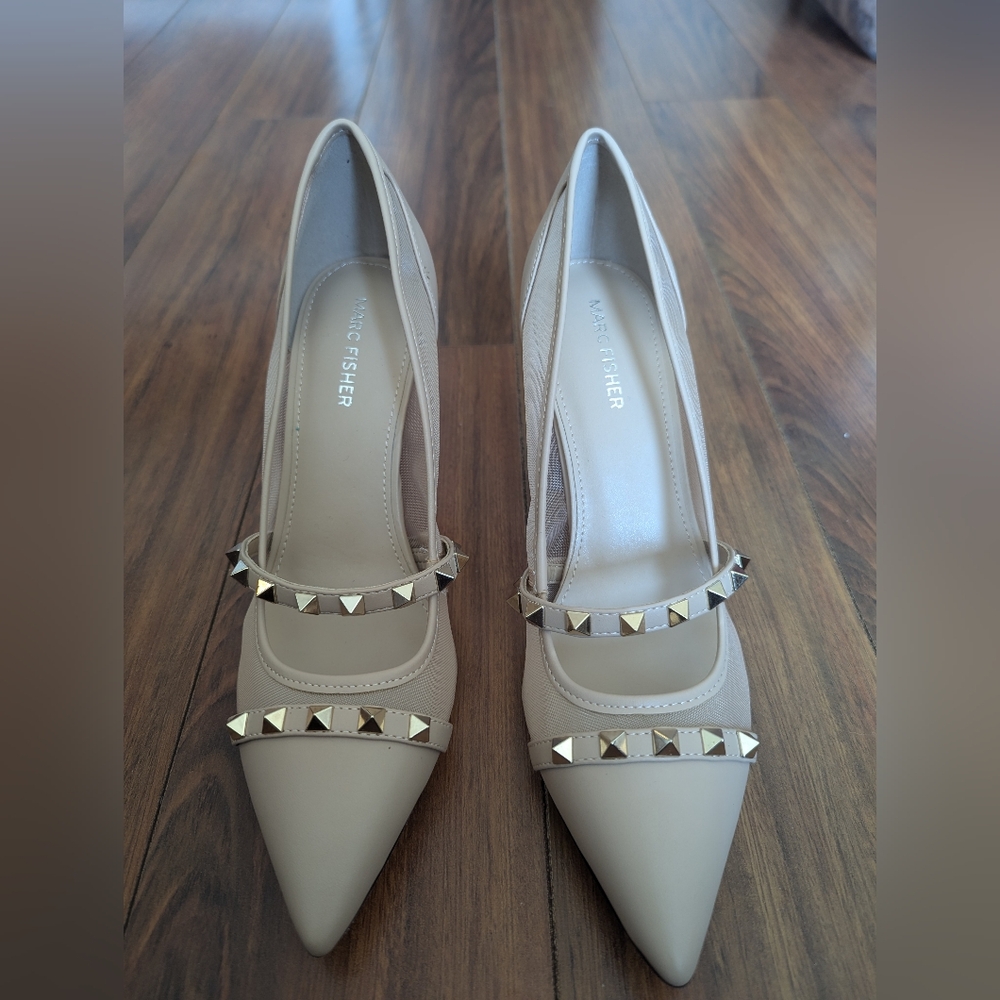Marc Fisher Cream Studded Heels with Pointed Toe Size 10